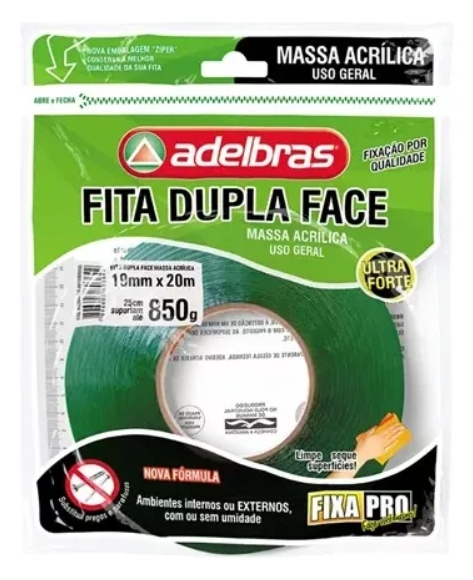 FITA ADELBRAS DUPLA FACE MASSA ACRÍLICO 19MMX20M