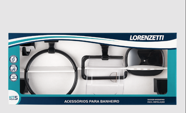 Kit Lorenzetti Attic Quadra 5 Peças Preto Fosco