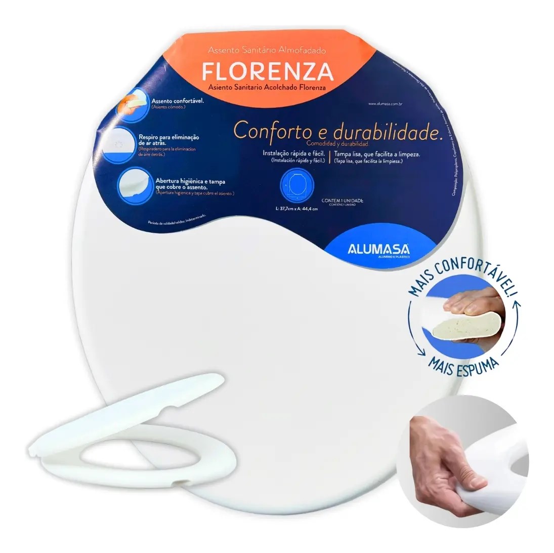ASSENTO SANITÁRIO ALUMASA ROMA FLORENÇA ALMOFADADO BRANCO